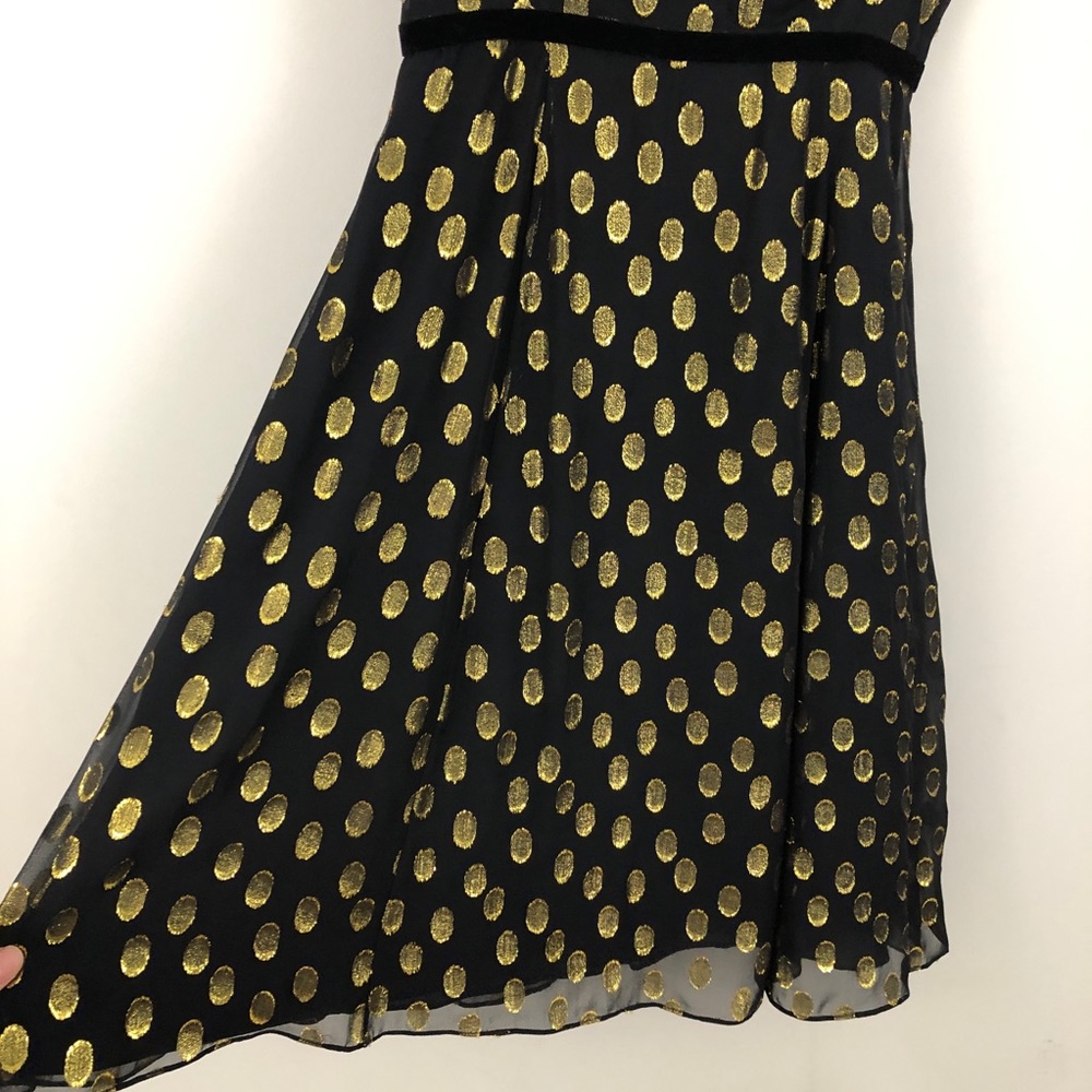 Boden Dolores Silk Velvet Gold Polka Dot Dress - Picture 4 of 8